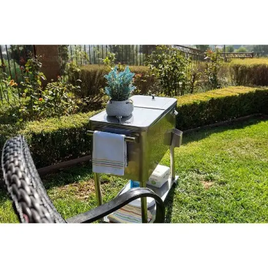 Permasteel 80qt Stainless Steel Outdoor Cooler Cart Silver image {2}