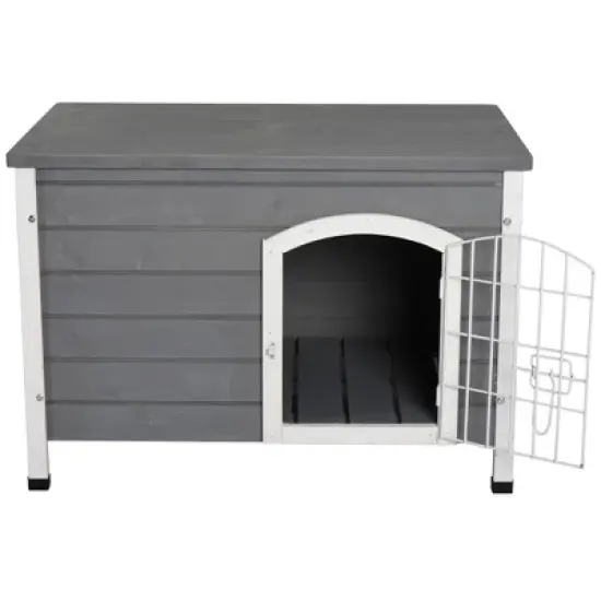 PawHut 31"L Wooden Decorative Dog Cage Kennel Wire Door with Lock Small Animal House with Openable Top Removable Bottom Gray image {6}