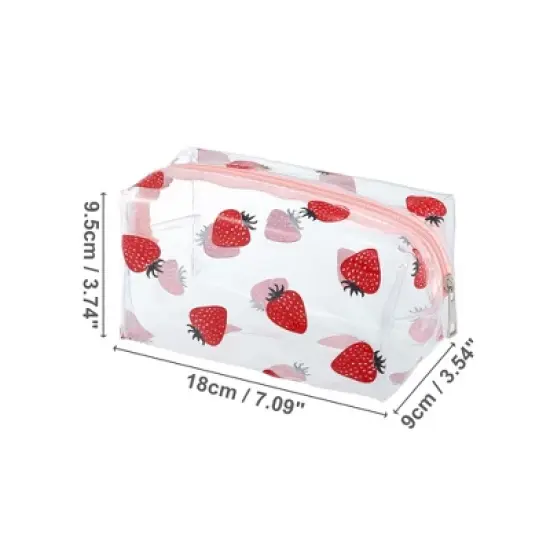 Unique Bargains Portable PVC Clear Makeup Bag Strawberry Red 1 Pc image {1}