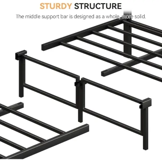 Queen Bed Frame with Headboard, Flannel Stool and 2 Storage Drawers, Metal Platform Bed Frame, Safe Rounded Corners, No Noise, No Box Spring Needed image {2}