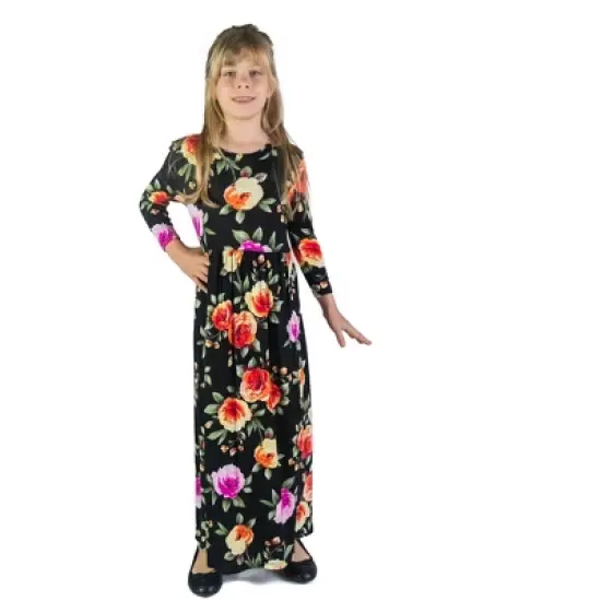 24seven Comfort Apparel Girls Floral Pleated Waist Maxi Dress Machine Washable image {6}