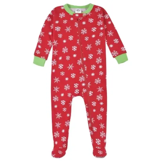 Gerber Baby Neutral Reindeer & Snowflake Snug Fit Footed Cotton Pajamas, 2-pack, 12 Months image {8}