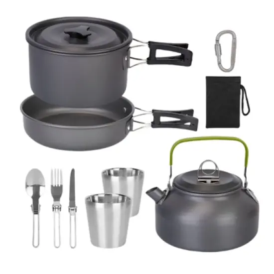 SEVOBAL Outdoor Grills, Griddles and Smokers Compact Camp Kitchen Set, Essential Outdoor Cookware for Family Backpackers, Black, 7.48"*7.48"*5.12" image {1}