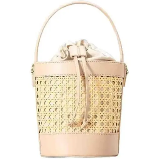 FATMOON Women Straw Rattan Bucket Bag, Hollowed Out Seaside Drawstring Handbag Purse, Leather Summer Beach Boho Shoulder Bag image {8}