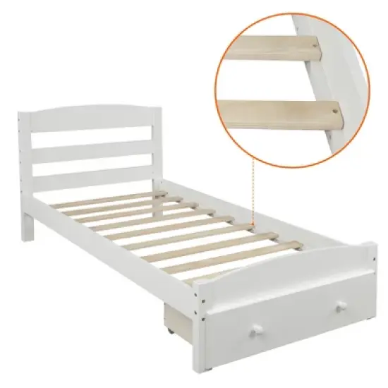 Twin Size Wood Platform Bed Frame with Storage Drawer and Slat Support-ModernLuxe image {5}