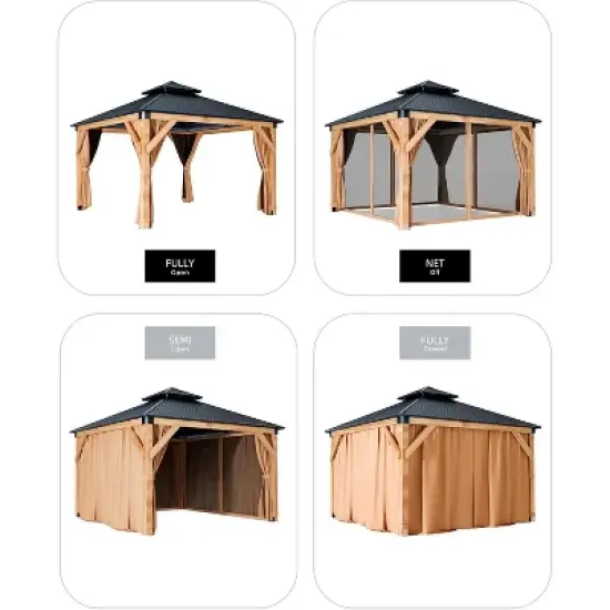 10x10 FT Hardtop Wood Gazebo for All Weather, Double Metal Roof, Wooden Frame, Net, and Curtain, for Patio, Deck, Backyard, Lawn, and Garden, Khaki image {2}