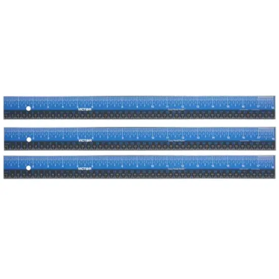 Victor Easy Read&trade; Ruler, Stainless Steel, Blue/Black, 18", Pack of 3 image {5}