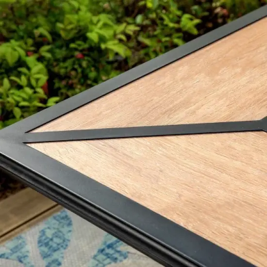 Captiva Designs 1Pc Outdoor Wood-look Rectangle Steel Frame Dining Table with Umbrella Hole image {9}