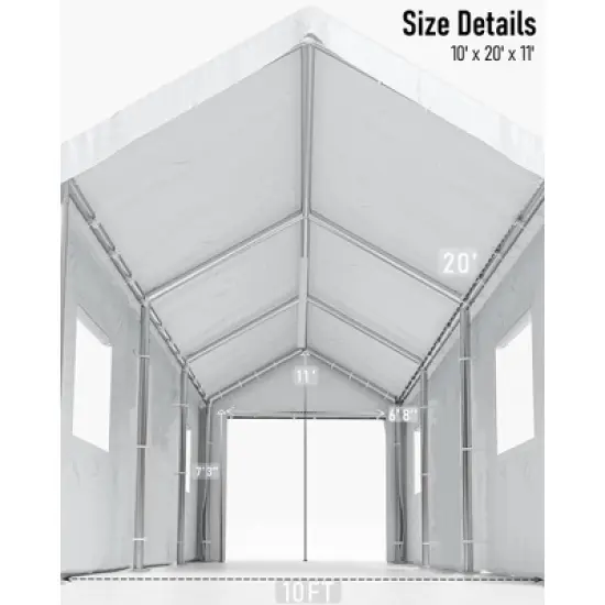 10x20 ft Carport, Portable Garage with 200 g PE Heavy Duty Canopy, 4 Roll-up Doors & 4 Mesh Windows, for Sedan, Pickup, and Bass Boat image {4}