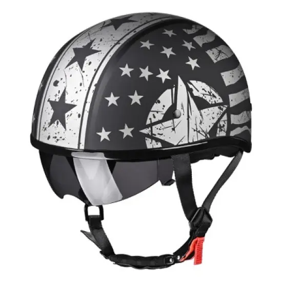 AHR Half Face Motorcycle Helmet Sun Visor DOT Approved Bike Chopper S-XL image {9}