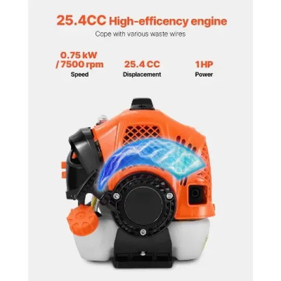VEVOR String Trimmer, 25.2CC 2-Stroke, Gas Powered Weed Wacker, 16.9" Cordless Grass Trimmer, Multi-Functional Lawn Edger with Shoulder Strap image {2}