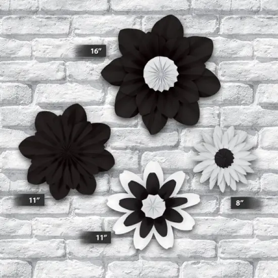 Teacher Created Resources&reg; Black and White Paper Flowers, Pack of 4 image {1}