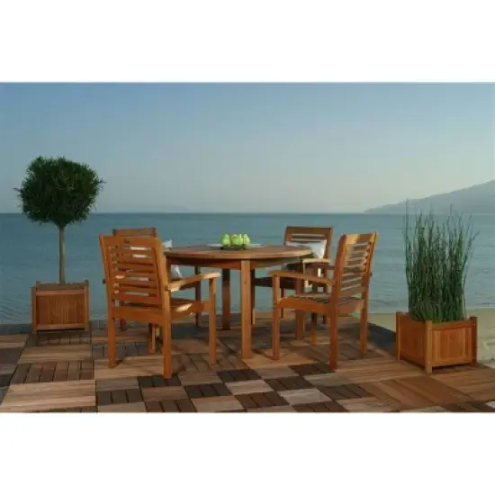 Milano 5pc Patio Eucalyptus Wood Round Dining Set - International Home Miami image {4}