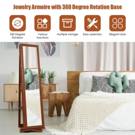 Costway 360degree Rotatable Jewelry Cabinet 2-in-1 Lockable Mirrored Organizer image {5}