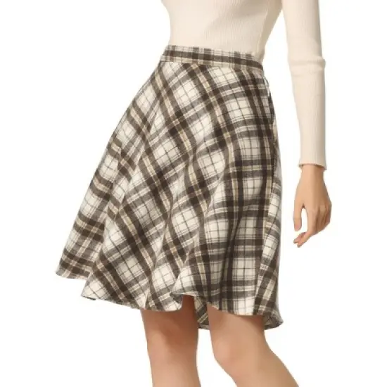 Allegra K Women's Plaids Vintage Tartan Elastic Waist Knee Length A-Line Skirt image {10}