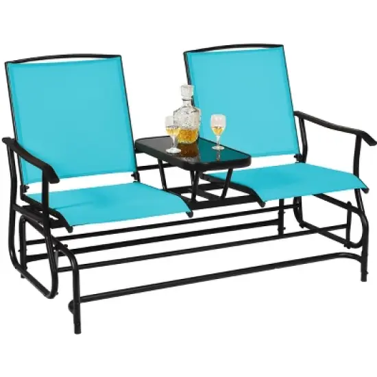 Tangkula Patio Loveseat Rocking 2 Person Outdoor Double Glider Chair With Center Table image {6}