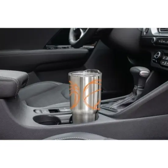 100 North 30 Ounce Stainless Steel On the Go Travel Tumbler With Push Top Lid, Basketball Sketch Silver image {4}