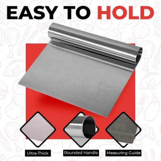 Bench Scraper 2-Pack by RamPro &ndash; Stainless Steel Dough Cutter with Engraved Measuring Guide & Equivalent Chart, Kitchen Scraper for Baking & Chopping image {2}