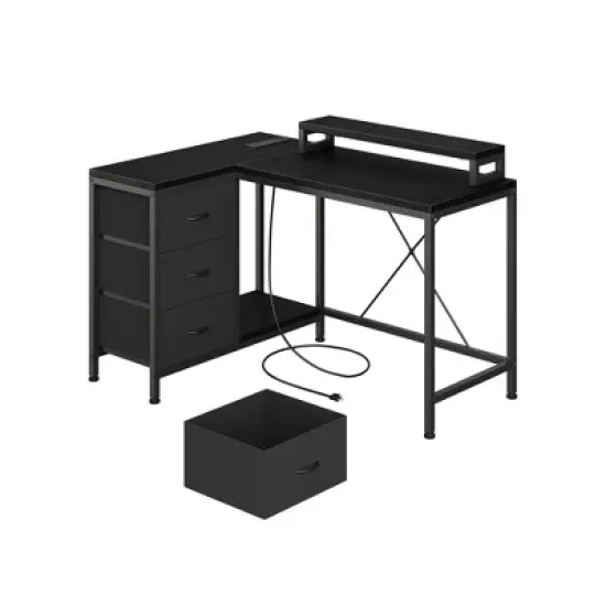 ODK L Shaped Computer Desk with Drawers Shelves Corner Gaming Desk Home Office Workstation Modern Ergonomic Design image {2}