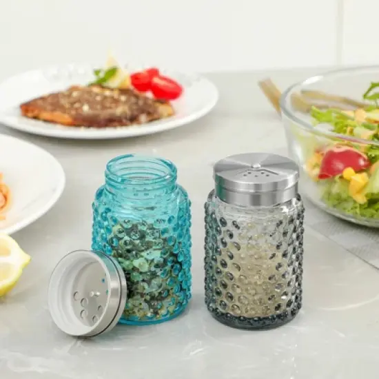 Slickblue Traditional Hobnail Aqua Blue & Smoke Grey Salt and Pepper Shaker Set - 4 oz. image {2}