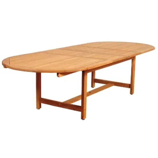 Ocean Grove 9pc Patio Teak Wood Wicker Double-Extendable Oval Dining Set - International Home Miami image {1}