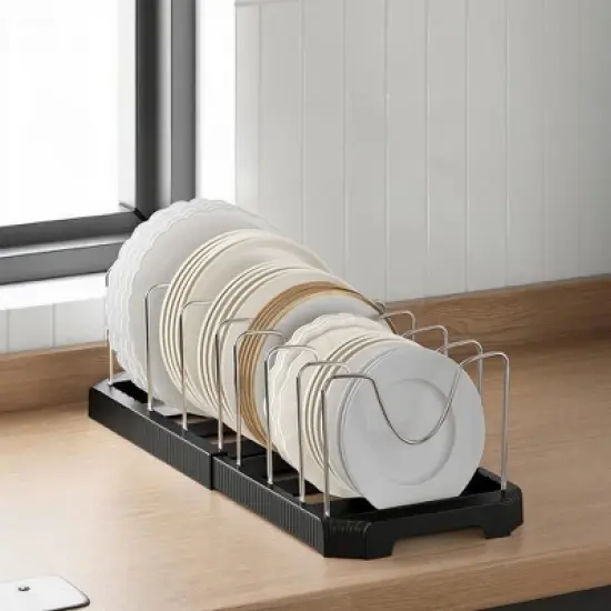 Fortune Candy Retractable Cabinet Organizer Rack, Pot Lid Holder with 6 Adjustable Dividers for Cutting Boards, Pans, and Kitchen Storage image {5}