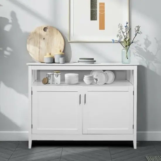 Costway Modern Kitchen Storage Cabinet Buffet Server Table 36" Sideboard Dining Wood White image {2}