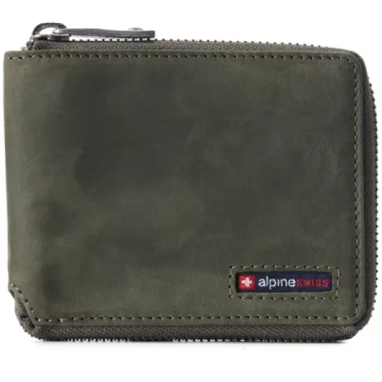 Alpine Swiss Logan Mens RFID Safe Zip Around Wallet Cowhide Leather Zipper Bifold with Gift Box image {13}