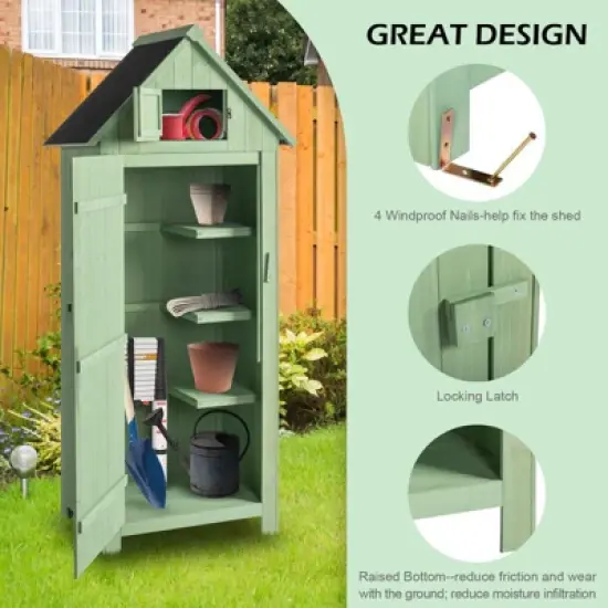 Karl Home 70'' H Green Solid Wood Outdoor Storage Shed image {3}