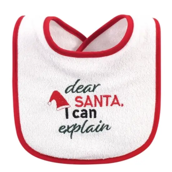 Hudson Baby Infant Boy Cotton Terry Drooler Bibs with Fiber Filling 10pk, Holiday Boy Onederful, One Size image {5}