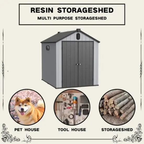 XWT012-1 6*8ft resin plastic storage shed for backyard garden big spire Tool storage image {4}