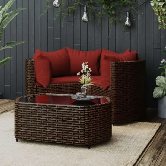 vidaXL 4 Piece Patio Lounge Set with Cushions Brown Poly Rattan image {1}