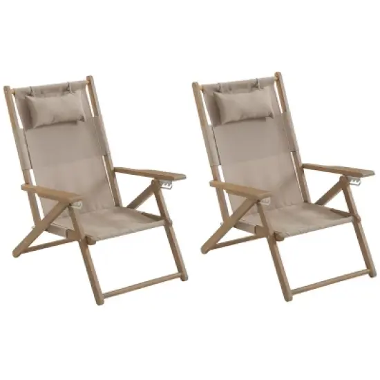 Set of 2 Outdoor Weather-Resistant Wood Folding Beach Chairs with Carry Straps and Reclining Seat by Lavish Homes image {15}