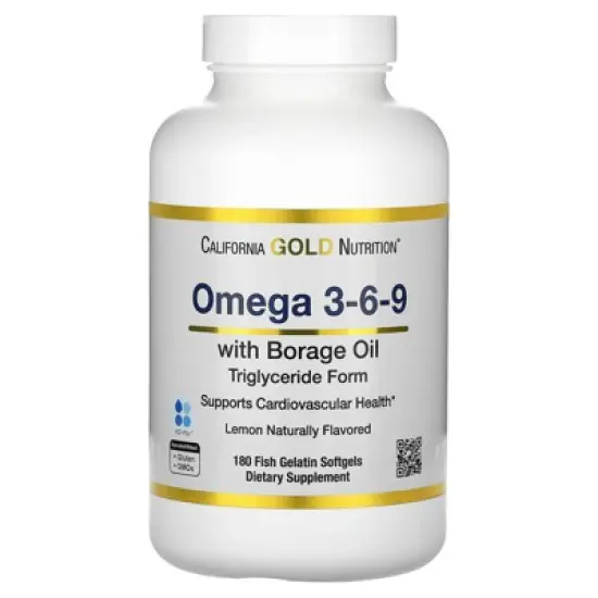 California Gold Nutrition Omega 3-6-9s, with Omega-3 Fish Oil and Borage Seed Oil, EPA, DHA, GLA, and Linoleic Acid, Natural Lemon, 180 Softgels image {5}