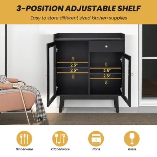 Costway Kitchen Buffet Server Sideboard Accent Cabinet with2 Tempered Glass Doors & Drawer image {4}