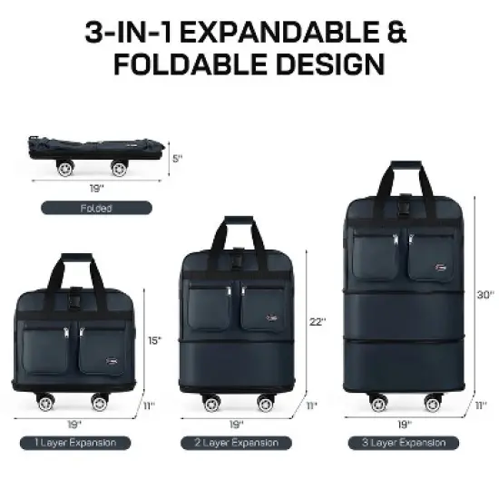 New York Xpress MEX-30,36,40, Expandable Foldable Rolling Duffel Bag with Removable Spinner Wheels image {4}