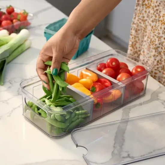 iDesign Large Fridge Organizer Bin with Removable Divider image {3}
