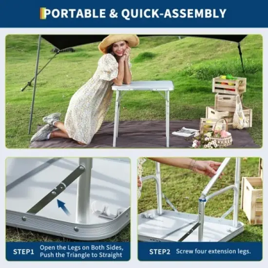Small Folding Table, Adjustable Height Aluminum Frame Foldable Camping Table with Carrying Handle, Lightweight and Portable image {5}