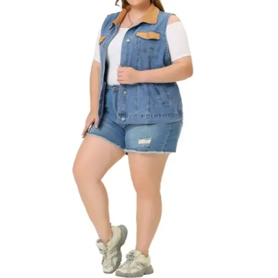 Agnes Orinda Women's Plus Corduroy Jean Contrast Color Denim Jackets Vests image {1}