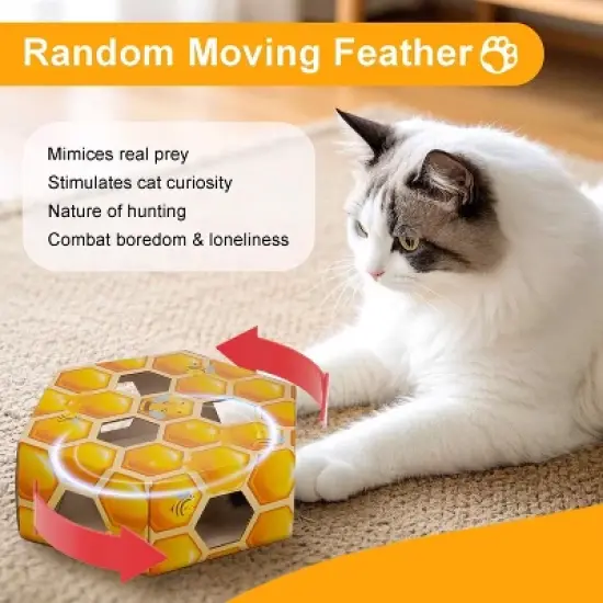 Allforpaws Interactive Cat Toy Peek'A'Pounce Fuzzy Hive Cat Toy, Yellow image {2}