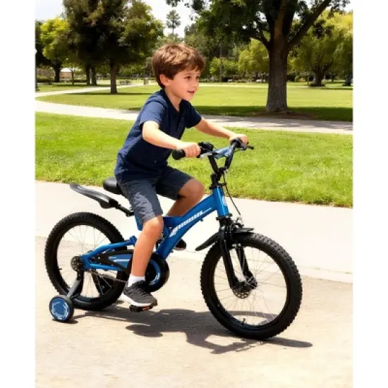SKONYON Kids Bike 16 Inch or 18 Inch with Training Wheels for Ages 4-9 Adjustable Seat Dual Brake Shock Absorption Lightweight Bicycle for Children image {1}