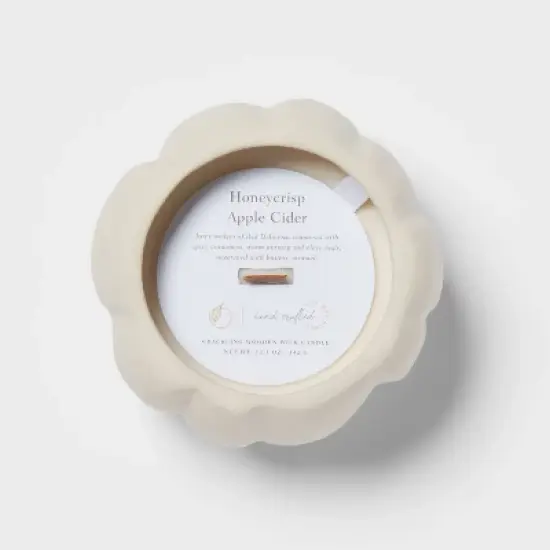 12oz Brushed Abstract Pumpkin Ceramic with Woodwick and Dustcover Honeycrisp Apple Cider Candle - Threshold&trade; image {4}