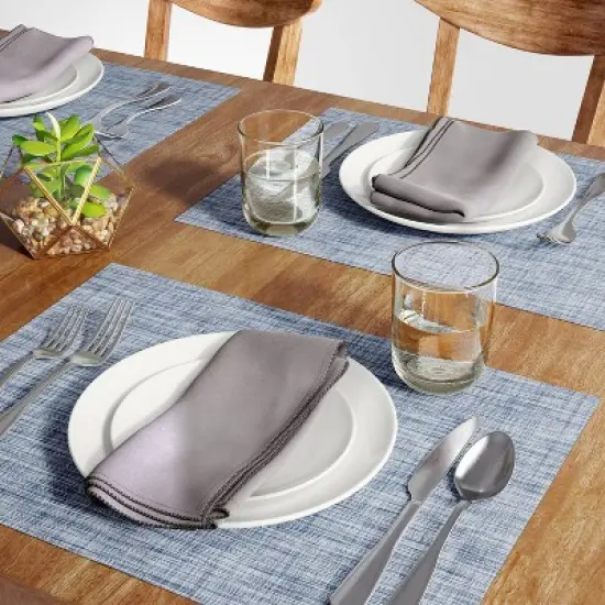 Textilene Denim Placemat Blue - Threshold&trade;: Modern Stripe Rectangle for Dining & Kitchen Table, Spot Clean, Vinyl, 19"x14" image {1}