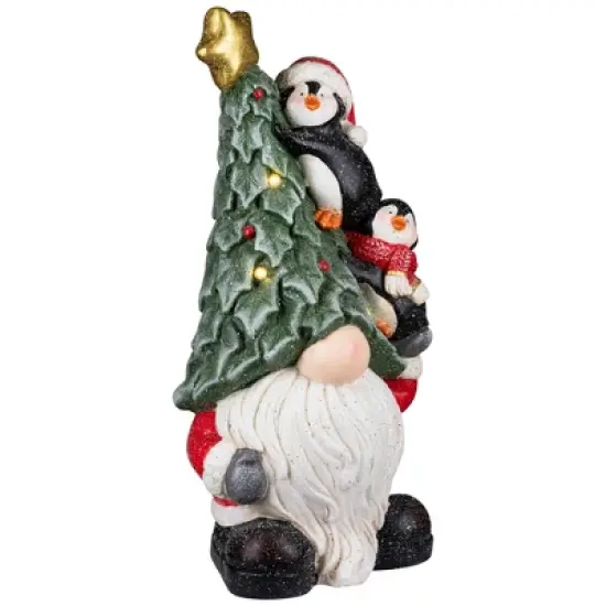 Northlight Lighted Gnome with Penguins Christmas Decoration -17" - Clear LED Lights image {3}
