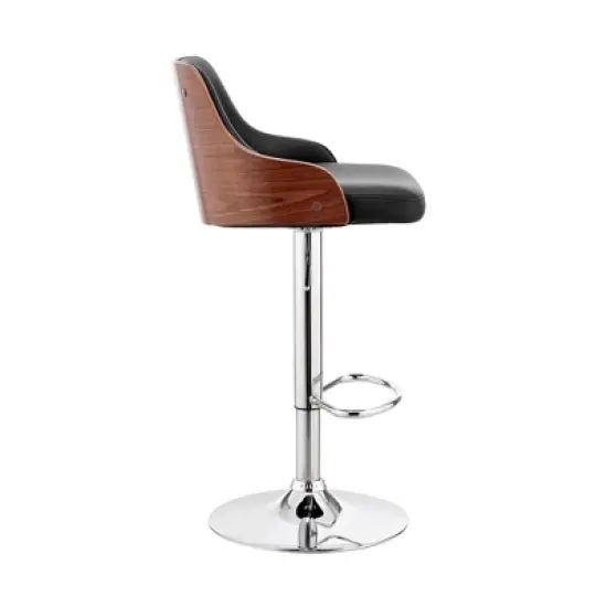 Asher Adjustable Counter Height Barstool with Faux Leather Chrome Finish - Armen Living image {2}