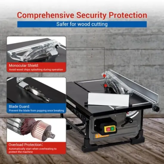 Portable Table Saw 8-inch for Jobsite - 6.7-Amp Copper Motor, 3576RPM, 24T Blade, Compact with Sliding Miter Gauge for DIY Woodworking image {2}