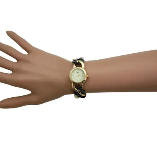 Olivia Pratt Gold Chain and Tortoise Strap Women Watch image {3}