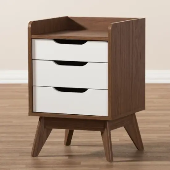 Brighton Mid - Century Modern Wood 3 - Drawer Storage Nightstand - Brown - Baxton Studio image {6}