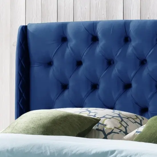 Queen/Full Lidia Wingback New Velvet Tufted Headboard Navy - Christopher Knight Home image {2}