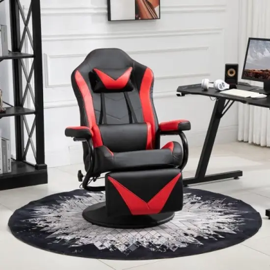 HOMCOM Gaming Recliner, Racing Style Video Gaming Chair with Adjustable Backrest and Footrest, High Back Swivel Computer Chair with Lumbar Support and Headrest image {2}